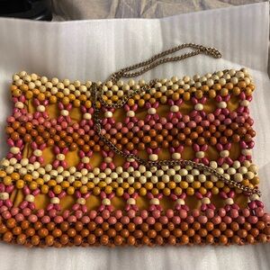 New Pimkie Colorful Beaded Crossbody Clutch Pink Yellow Orange Boho Festival Y2K